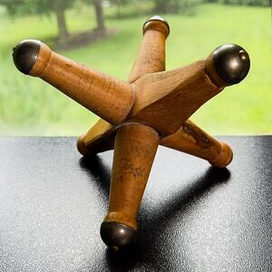Vintage Mid-Century Modern Jack Decor 8" x 8" Natural Wood with Brass Accents